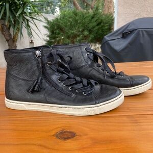 UGG Blaney Leather High-Top Sneaker, Black, Size 8.5 Women's, Tassel and Zippers